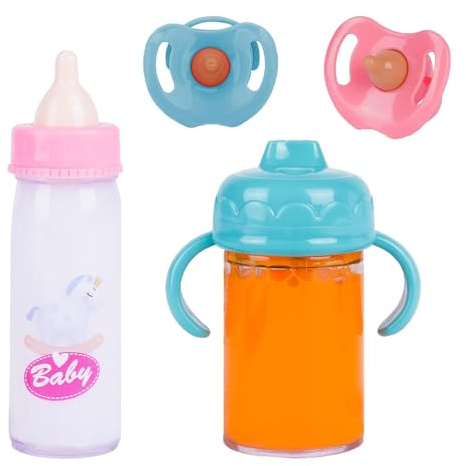 Diyxisk 2 Stück Magische Flasche, 2 Stück Puppenschnuller, Magie Puppenzubehör, interessant Puppenflasche mit Milch, Flüssigkeit Verschwindet Beim Kippen, Geeignet für Kinder Ab 3 Jahren