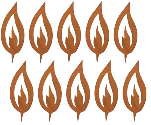 Joxessaien 10 Stück Flammen Rostoptik, Metallflammen Gartendeko, Edelrost Weihnachtsdeko, Rostdeko Flammen Weihnachten