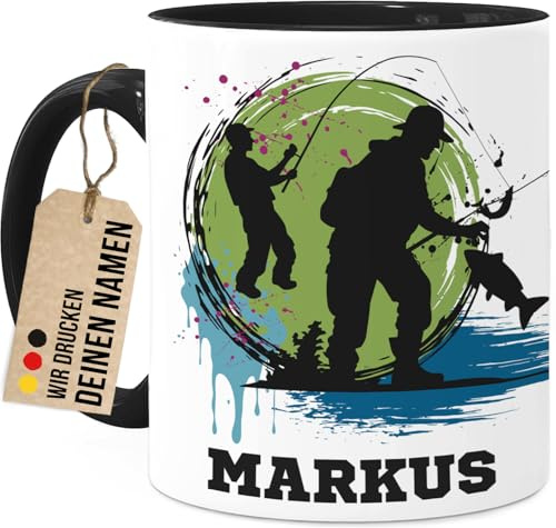 Tassenliebling® Angler Tasse personalisiert - Weiß - Geschenk für Angler - Angler Geschenk - Tasse mit Namen - Geschenke für Sportler - 330ml Keramik