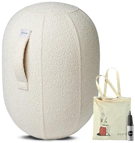 VLUV® KAPSUL Diva Balancekapsel Ergonomisch mit Tragegriff und Umkippschutz Schlanker Sitzball Waschbarer Bouclé Stoffbezug Balancehocker Schreibtischhocker Wackelhocker Büro - Weiß - Größe M