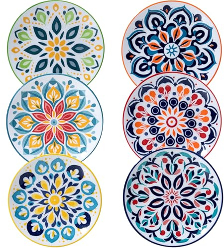 LEHAHA Appetizer Plates Set, 6 Inch Small Ceramic Dessert Plates, 6-Piece Floral Round Plates for Salad, Appetizer, Snack, Microwave & Dishwasher Safe