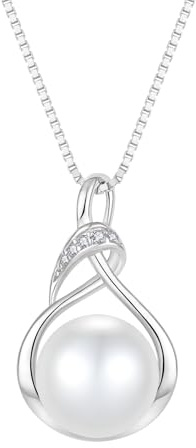 Starnny Perlenkette Damen Sterling Silber 925 Zirkonia Halskette mit Perle Anhänger Schmuck Geschenk für Frauen Mutter Freundin