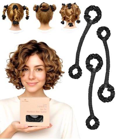 BONNET QUEEN 3er Set Heatless Curls Lockenwickler Klein Kurz für Kurze & Dichte Haare, Lockenwickler über Nacht ohne Hitze aus weichem Satin, kleine Locken & Volumen, Schwarz