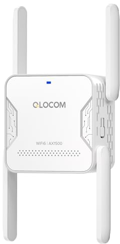 QLOCOM 2026 Newest1 AX1500 WiFi Extender Booster Blazing-Fast WiFi 6 1500Mbps WiFi Booster Range Extender Dual Band 5.8GHz & 2.4GHz/Hotspot with 3600 Sq.Ft Coverage, 1 Ethernet Port