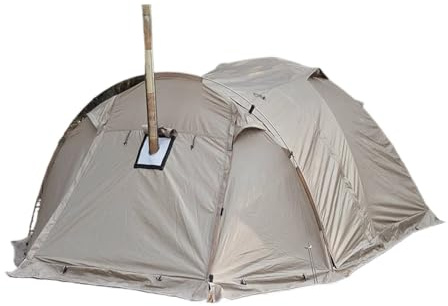 Feuerfestes 2-Personen-Zelt for alle Vier Jahreszeiten – Wasserdichtes Tunnelkuppelzelt mit Ofenrohrdurchführung und Schneefang for Camping und Wandern(Wolf Brown)