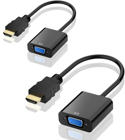 HOYAWU Lot de 2 adaptateurs HDMI vers VGA, unidirectionnel plaqué or vers VGA (mâle vers femelle), adaptateur HDMI pour moniteur, ordinateur, ordinateur portable, projecteur, HDTV, Chromebook