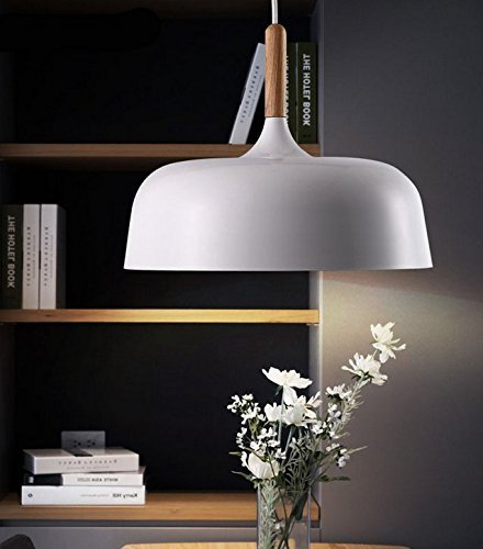 Chrasy Moderne Pendelleuchte LED Lampenschirm Wohnzimmer Schlafzimmer LED Hängeleuchte Metall Höhenverstellbar Hängeleuchte 1x E27 max. 60W, Ø32 cm (Weiß)