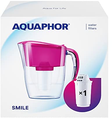 AQUAPHOR Smile Carafe filtrante à eau – 2,9 L, convient aux portes de réfrigérateur, légère, peu encombrante, comprend 1 filtre A5 350 L avec ajout de magnésium, réduit le calcaire, le chlore, les
