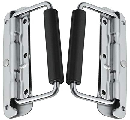 Qiorange 2Pcs Kistengriff Feder Klappbar Klappgriff Edelstahl Hardware Boxen Griff silber Farbe und Schwarz 140mmx40mm