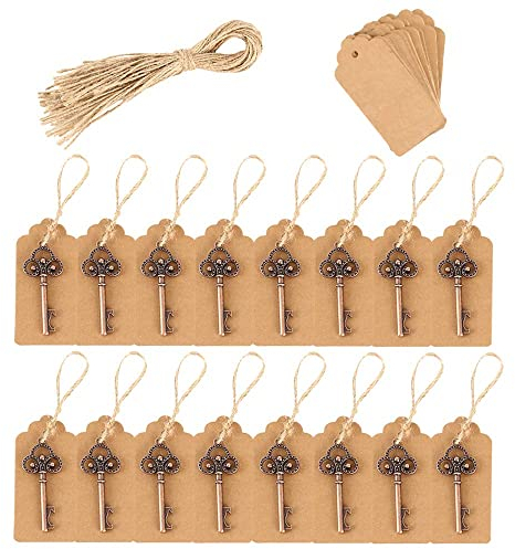 Ghopy 50Pack Vintage Skeleton Key Bottle Opener with Kraft Tag Card Party Rustic Decoration
