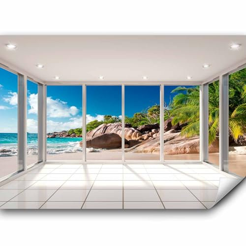 murando Fototapete selbstklebend Tropische Insel 441x315 cm Tapete Wandtapete Klebefolie Dekorfolie Tapetenfolie Wand Dekoration Wandaufkleber Wohnzimmer Landschaft Natur Strand Palmen
