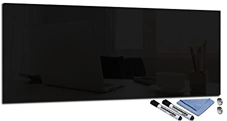 Glas-Magnettafel 30x80 Pinnwand Wand mit Zubehör Whiteboard Küche Deko Office Büro Schwarz