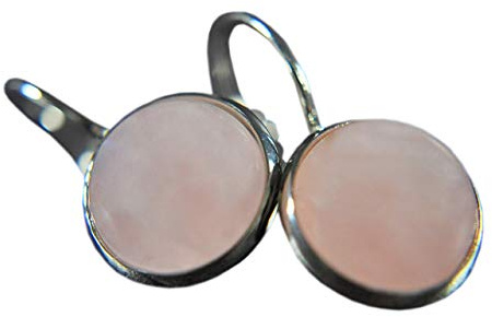 Rosenquarz Ohrringe Silber Edelstein Romantisch Tolle Geschenkidee mit Edelsteinen Edelstahl Rosa Rund Geschenk für Sie Ohrhänger Handmade