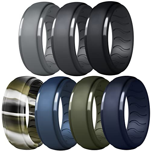 Dookeh Silikonring für Männer, Silikon-Ehering für Männer, Eheringe aus Gummi für Männer (Y-Gray,Dgray,Black,Forest Camo,Blue,Green,Navy Blue, 10)