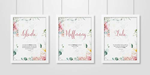 Aus Gnade Christliche Poster · Glaube Hoffnung Liebe · 3er Set · Pflanzen Rosa · Bibelvers · Deko · Wandgestaltung · ohne Rahmen · A3 · christliche Geschenke · Deutsch