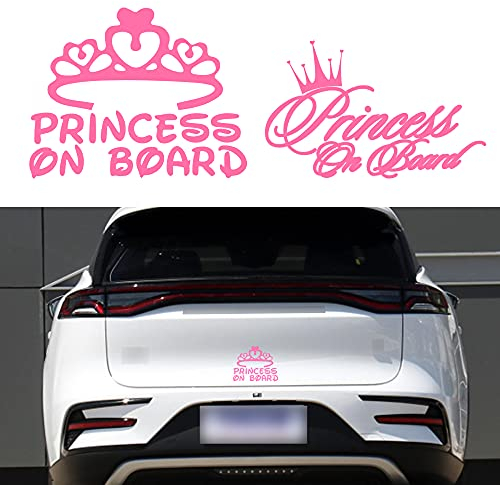 TOMALL 2 Stück Princess On Board Aufkleber für Autofenster Vinyl Wasserdichte selbstklebende Princess Crown Decals für Auto Truck Stoßstange Kofferraum Dekoration (Rosa)