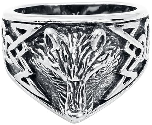 etNox Wolfskopf Männer Ring silberfarben XL Edelstahl Geschenke, Rockwear