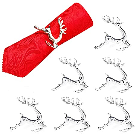 Hirsch Serviettenringe von 6 Stück, Silber Serviettenringe für Dinner Party Urlaub Hochzeit Thanksgiving Weihnachten Neujahr