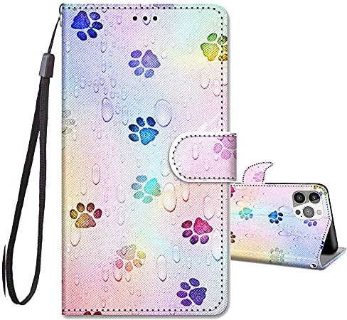 JRIANY for iPhone 13 Pro Case 6.1-inch, PU Leather Wallet Case with Card Holder Animal Pattern Cute Design Shockproof Cover Flip Case Compatible with Apple iPhone 13 Pro - Pawprint