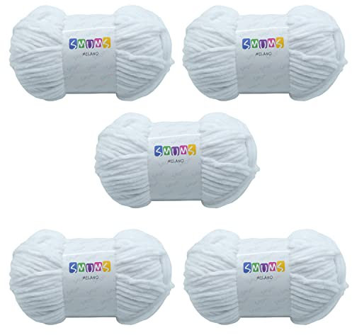 SMUMS Super Chunky | Knitting Wool Yarn for Crochet | 5 x 100 gr. Balls | 120 Meters 100% Polyester | Thick Yarn | Crochet Yarn| Wool for Crochet | Chunky Wool for Knitting | Velvet Yarn (White, 5)