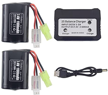 ZYGY 2PCS 7.4V 1100mAh Batterie au Lithium avec Chargeur 2 en 1 pour H102 TX121 Haute Vitesse RC Bateau Extérieur Eau Électrique RC Jouet Aviron Pièces De Rechange