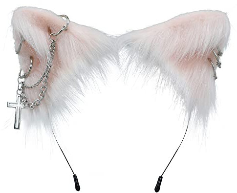 VIGVAN Serre-tête avec oreilles de chat - Style punk gothique - Croix - Rose