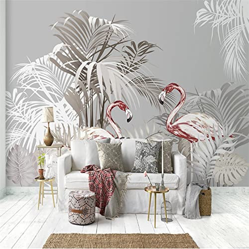 YABAOST Papel Tapiz Fotográfico 3D 240X150Cm Fotomural Autoadhesivo Impresión 3D Plantas Hojas Flamencos Papel Pintado Impermeable De Pvc Autoadhesivo Arte De La Etiqueta De La Pared