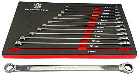 Hallmark 12pc Aero / Aviation Ring Spanner / Wrench Set Sizes 8-19mm - RRXLSET12