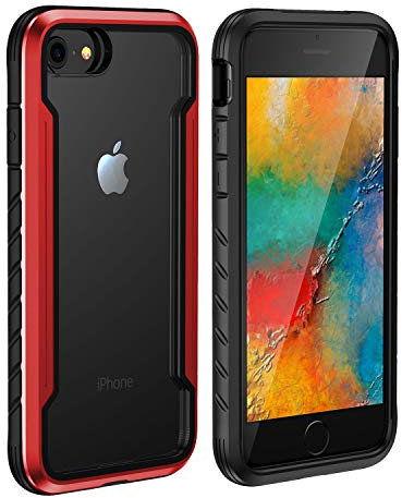 V-MOTA Case Compatible with Apple iPhone SE 3rd/2nd 2022/2020 Case, Shockproof Protective, Clear iPhone 8/7/6s/6 Case, Durable Aluminum Frame, 10ft Drop Tested,4.7 inch (Red)