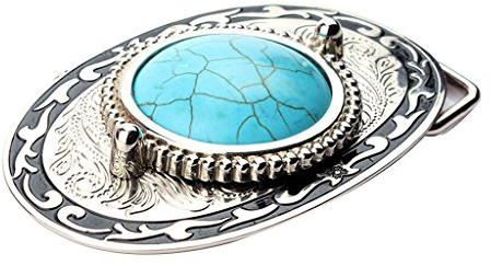 Western-Cowboy-Gürtelschnalle, Antik-Silberlegierung, Metall, oval, Türkis, blau / silber, Einheitsgröße