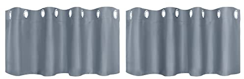 PiccoCasa 2er Set Vorhang Blickdicht Gardinen mit Ösen Verdunkelungsvorhang Kurz Scheibengardine Bistrogardine Modern für Küche Büros Wohnzimmer Schlafzimmer Grau 38H×132B cm
