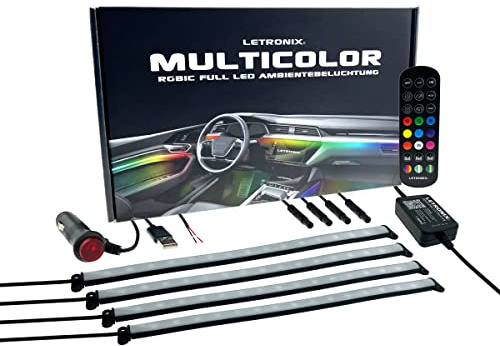 LETRONIX RGBIC RGB Full LED Rainbow Auto Ambientebeleuchtung (Für Fußraumbeleuchtung Set mit 4X LED Leisten) mit APP Steuerung und Fernbedienung
