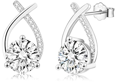 Ohrstecker Silber 925 Ohrringe silber für Damen Frauen Mädchen, Silber Ohrstecker mit Glänzendem Zirkonia Silber Ohrringe