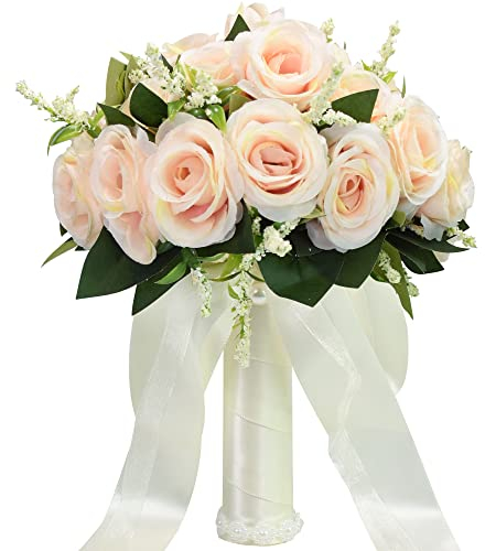 Febou 21,1 cm Hochzeitssträuße für Braut, Brautjungfer, Brautstrauß, künstlicher Rosenwurfstrauß für Hochzeitszeremonie, Party, Kirche (Champagner)
