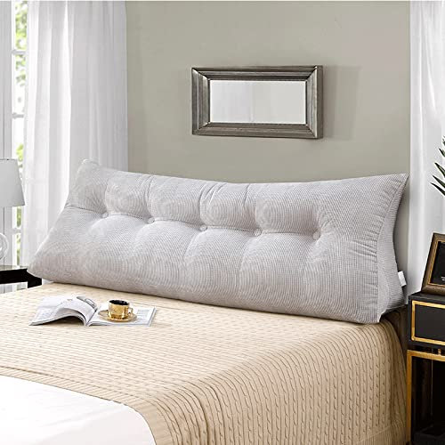 Rückenkissen für Sofa Bett Lesekissen Rückenkissen Lang Rückenlehne Kissen mit Waschbar Bezug Kord Großes Wandkissen Lendenkissen für Bett Kopfteil Sofa Couch (Grau, 150x50x20cm)