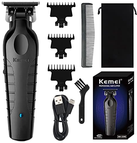 KEMEI 2299 Trimmer, Professionelle Schnurlose Haarschneidemaschine für Männer, Elektrisch Herren Barttrimmer, Zero Gap T-Klinge Haartrimmer mit 3 Führungskamm