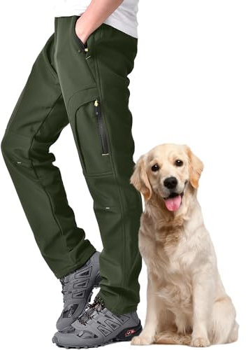 yeyity Herren Softshellhose Gefüttert Outdoorhose Wasserdicht Wanderhose Warm Skihose Snowboardhose Winddichte Thermohose Schneehose Winter Trekkinghose(MH4409,Amy Green,40)
