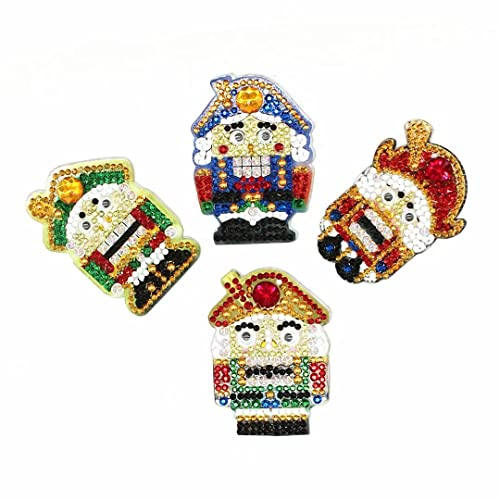 5D Nutcracker Soldier DIY Diamond Painting Keychain, 4 PCS Diamond Painting Keychain Diamond Pendant Art Craft Rhinestones Art Supplies and Painting Tool for Christmas Tree Ornament