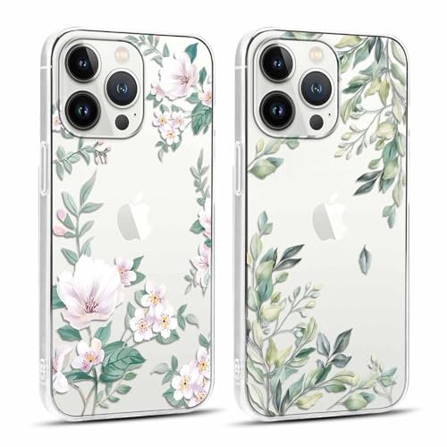 Yoedge 2 × Cover per Apple iPhone 13 Pro 6,1 - Custodia Fiori Fiore per Telefono in Trasparente con Aesthetic Motivi Design,Custodie per Cellulare in Silicone TPU per iPhone 13 Pro Case Ragazza Donne
