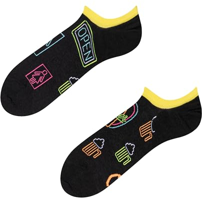 Dedoles Socken Unisex Damen Herren & Kinder Baumwolle viele lustige Designs 1 Paar Geschenk links rechts verschieden, Farbe Schwarz, Motiv Neon-Bier, Gr. 43-46