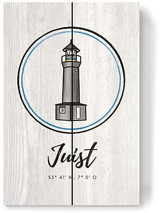 artboxONE Holzbild 30x20 cm Reise Leuchtturm Juist von Künstler JulimaltdieWelt