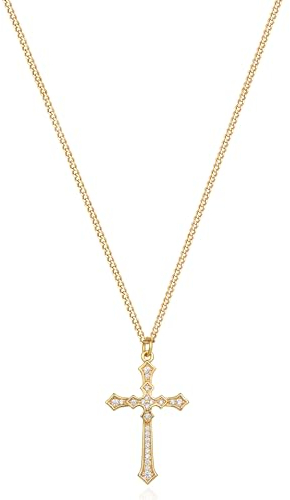 Jenosy Kette Damen Gold Kreuz Kette mit Zirconia Personalisierte Kette mit Kreuz Zarte Halskette mit Kreuz Anhänger Damen Hypoallergene 18K Vergoldete Kette Modeschmuck für Frauen und Mädchen