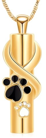 QGJNSGC Urne Halskette für Asche für Hund/Katze Haustier Paw Print Zylinder Asche Anhänger Memorial Keepsake Haustier Einäscherung Schmuck (Gold)