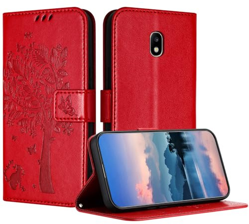 JayModCase Hülle für Samsung Galaxy J530/J5 2017, Leder Klapphülle Schutzhülle mit [Kartenfach] [Standfunktion] [Magnetverschluss] Handyhülle Kompatibel mit Samsung J530 - Rot