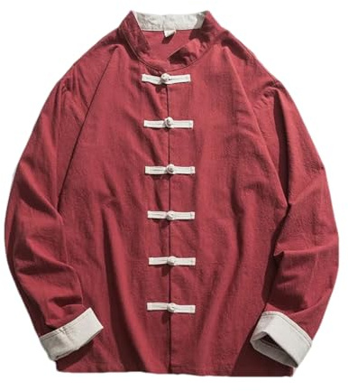 BoShiNuo Kimono Giacca Uomo Tradizionale Cinese In Piedi Camicia Lino Hanfu Top Manica Lunga Tang Suit Kung Fu Abbigliamento