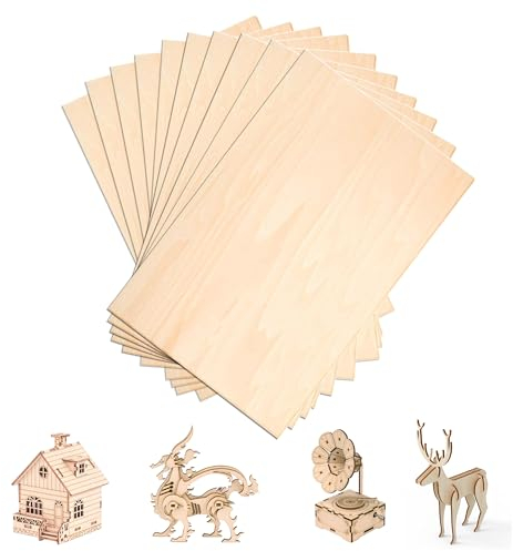 Rhimooay 10 Pezzi Fogli di Legno di Balsa, 300 × 200 × 2mm tavola di compensato, pannelli in legno per artigianato, Tavola di compensato per dipingere