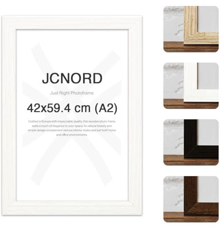 JCNORD Cadre Photo en Bois MDF Blanc de A2 Avec Verre Plexi Incassable | Cadre Photo Moderne Pour Murs et Tables