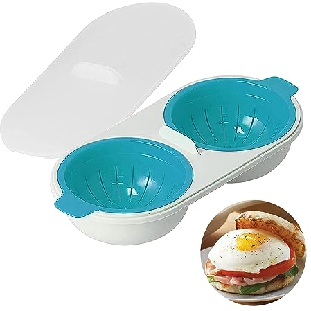 Microwave Egg Poacher, 2 Cavity Edible Silicone Draining Egg Boiler, Non-Stick Eggs Poacher Cup Egg Cooker Poached, Dishwasher Safe BPA Free Egg Maker Poached Egg Steamer Kitchen Gadget