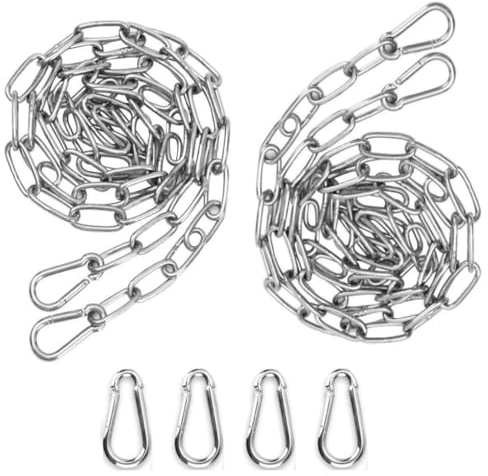 FTXanty Kette Edelstahl Stahlkette 2 Pcs 2mm 2m Kettenglieder Edelstahl Ketten + 4 pcs Karabiner Gliederkette Verlängerungskette für Aufhängen Ankerkette Haengematte -Alle 4m