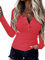 TrendiMax Womens Long Sleeve Henley Shirts Button Down Ribbed Knit Fleeced T Shirt Slim Fit Blouse Tops Red